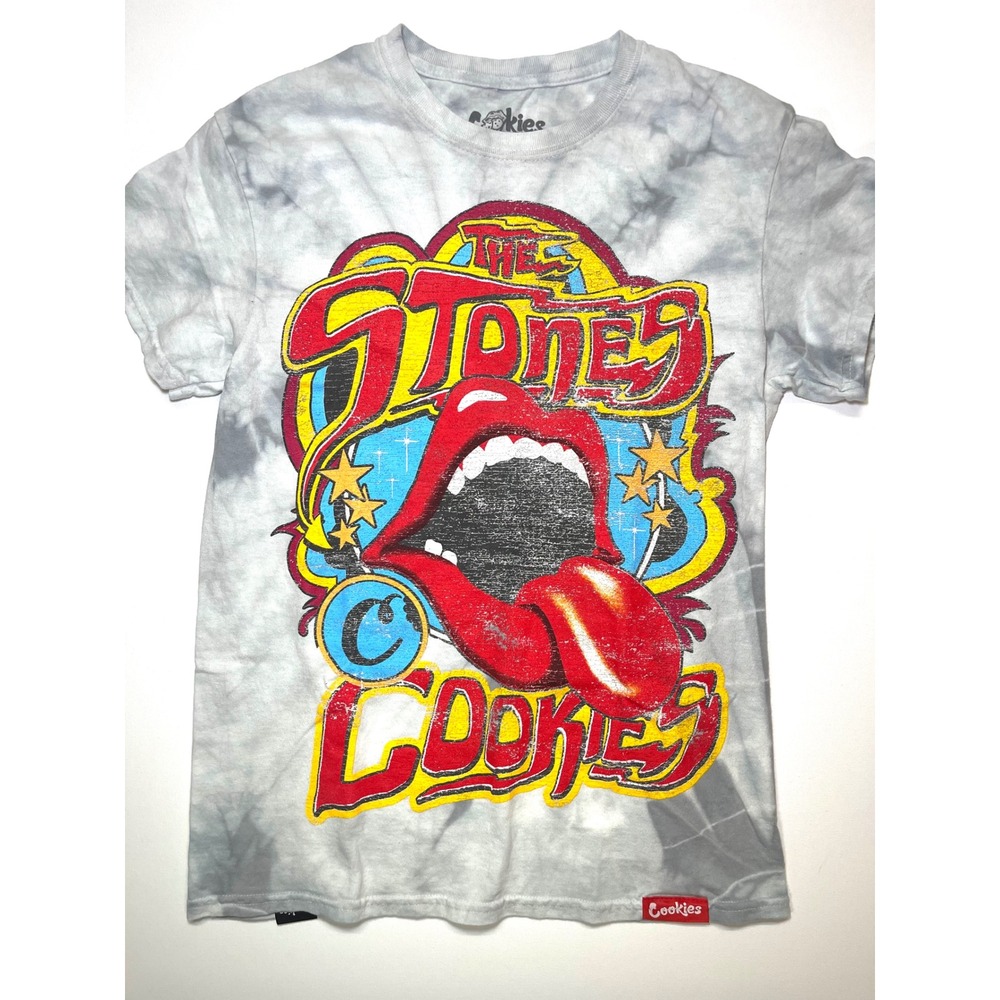 Cookies The Rolling Stones T-Shirt Mens Small Grey Tie Dye Streetwear Graphic